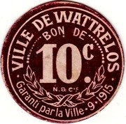 France 10 Centimes (Wattrelos) VILLE DE WATTRELOS BON DE 10C. N & CIE GARANTI PAR LA VILLE 9 1915 coin obverse France 10 Centimes (Wattrelos) VILLE DE WATTRELOS BON DE 10C. N & CIE GARANTI PAR LA VILLE 9 1915 coin obverse