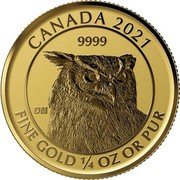 Canada 10 Dollars (Great-Horned Owl. Bullion) CANADA 2021 9999 FINE GOLD ¼ OZ OR PUR DM coin reverse Canada 10 Dollars (Great-Horned Owl. Bullion) CANADA 2021 9999 FINE GOLD ¼ OZ OR PUR DM coin reverse