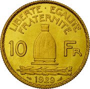 France 10 Francs Pattern of Delannoy 1929  KM# E45 LIBERTE EGALITE FRATERNITE 10 FR 1929 coin reverse