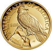 USA 100 Dollars (Liberty. Eagle) UNITED STATES OF AMERICA 1 OZ. .999 FINE GOLD $100 E PLURIBUS UNUM JPM coin obverse USA 100 Dollars (Liberty. Eagle) UNITED STATES OF AMERICA 1 OZ. .999 FINE GOLD $100 E PLURIBUS UNUM JPM coin obverse