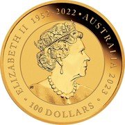 Australia 100 Dollars Swan 2023 P ELIZABETH II 1952-2022 AUSTRALIA 2023 100 DOLLARS JC coin obverse Australia 100 Dollars Swan 2023 P ELIZABETH II 1952-2022 AUSTRALIA 2023 100 DOLLARS JC coin obverse