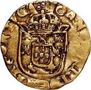 Portugal 1000 Reis (Alfonse VI Counterstamp Crowned 1 over 1 Cruzado. Joao IV) ...PORTVGA coin obverse Portugal 1000 Reis (Alfonse VI Counterstamp Crowned 1 over 1 Cruzado. Joao IV) ...PORTVGA coin obverse