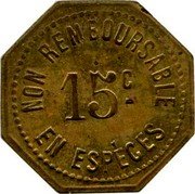 France 15 Centimes (Lyon. Eden-bars) NON REMBOURSABLE EN ESPÉCES 15 C coin reverse France 15 Centimes (Lyon. Eden-bars) NON REMBOURSABLE EN ESPÉCES 15 C coin reverse
