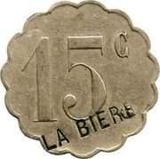France 15 Centimes Paris. Brasserie La Biere 1917 ND 15 C LA BIÉRE coin obverse France 15 Centimes Paris. Brasserie La Biere 1917 ND 15 C LA BIÉRE coin obverse