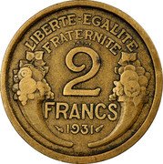 France 2 Francs (Essai by Morlon. Piedfort) KM# PE303 LIBERTE EGALITE FRATERNITE 2 FRANCS 1931 coin reverse France 2 Francs (Essai by Morlon. Piedfort) KM# PE303 LIBERTE EGALITE FRATERNITE 2 FRANCS 1931 coin reverse