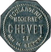 France 20 Centimes Chalon-sur-Saone. Boulangerie Moderne Chevet 1917 ND BOULANGERIE MODERNE CHEVET 27 RUE DE BELFORT coin obverse