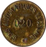 France 20 Centimes (Lyon. Bars Automatiques Lyonnais) BARS AUTOMATIQUES LYONNAIS 0.20 coin reverse France 20 Centimes (Lyon. Bars Automatiques Lyonnais) BARS AUTOMATIQUES LYONNAIS 0.20 coin reverse