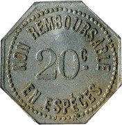 France 20 Centimes (Lyon. Eden-bars) NON REMBOURSABLE EN ESPÉCES 20 C coin reverse