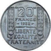 France 20 Francs (Essai by Turin) KM# E71 ESSAI 20 FRANCS 1938 LIBERTE EGALITE FRATERNITE coin reverse