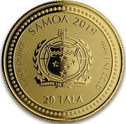 Samoa 20 Tala (Seahorse) FA'AVAE I LE ATUA SAMOA SAMOA 2019 1 TROY OUNCE 9999 FINE GOLD 20 TALA coin obverse