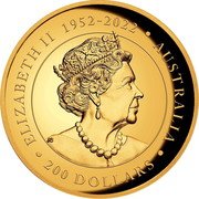 Australia 200 Dollars Two Kookaburras 2023 P High Relief ELIZABETH II 1952-2022 AUSTRALIA 200 DOLLARS coin obverse Australia 200 Dollars Two Kookaburras 2023 P High Relief ELIZABETH II 1952-2022 AUSTRALIA 200 DOLLARS coin obverse