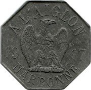 France 25 Centimes A L'Aiglon. Narbonne. Aude 1917 19 17 A L'AIGLON NARBONNE coin reverse