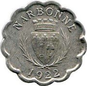 France 25 Centimes (Commune of Narbonne. Limonadiers and Restaurateurs Syndicate) NARBONNE 1922 coin obverse France 25 Centimes (Commune of Narbonne. Limonadiers and Restaurateurs Syndicate) NARBONNE 1922 coin obverse