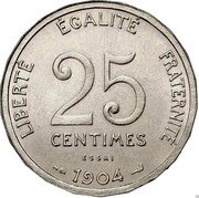 France 25 Centimes Essai 1904 KM# AE39 25 CENTIMES ESSAI LIBERTÉ ÉGALITÉ FRATERNITÉ 1904 coin reverse France 25 Centimes Essai 1904 KM# AE39 25 CENTIMES ESSAI LIBERTÉ ÉGALITÉ FRATERNITÉ 1904 coin reverse