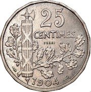 France 25 Centimes France 1904 (a) KM# AE40 25 CENTIMES ESSAI 1904 coin reverse France 25 Centimes France 1904 (a) KM# AE40 25 CENTIMES ESSAI 1904 coin reverse
