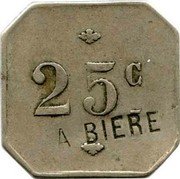 France 25 Centimes Paris. Seine. Brasserie La Biere ND (1917) 25 C LA BIÉRE coin reverse France 25 Centimes Paris. Seine. Brasserie La Biere ND (1917) 25 C LA BIÉRE coin reverse