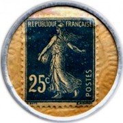 France 25 Centimes (Type 1. Blue Stamp with White Marked Text Background) REPUBLIQUE FRANCAISE 25C POSTES coin obverse France 25 Centimes (Type 1. Blue Stamp with White Marked Text Background) REPUBLIQUE FRANCAISE 25C POSTES coin obverse