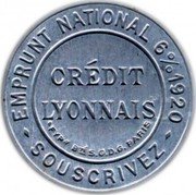 France 25 Centimes (Type 2. Blue Stamp with White Marked Text Background) CRÉDIT LYONNAIS "FYP" Bᵀᴱ-S.G.D.G. PARIS EMPRUNT NATIONAL 6% 1920 SOUSCRIVEZ coin reverse France 25 Centimes (Type 2. Blue Stamp with White Marked Text Background) CRÉDIT LYONNAIS "FYP" Bᵀᴱ-S.G.D.G. PARIS EMPRUNT NATIONAL 6% 1920 SOUSCRIVEZ coin reverse