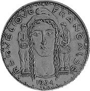 France 25 Oboles (Marianne) X# Pn11 REPVBLIQVE FRANÇAISE 1934 coin obverse