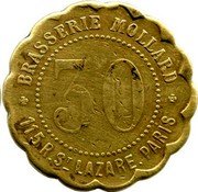 France 30 Centimes Paris. Brasserie Mollard 1917 ND 30 BRASSERIE MOLLARD 115, R. ST LAZARE. PARIS coin reverse France 30 Centimes Paris. Brasserie Mollard 1917 ND 30 BRASSERIE MOLLARD 115, R. ST LAZARE. PARIS coin reverse