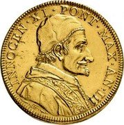 Italy 4 Doppia (Innocent XI. Madonna) KM# 404 INNOCENT XI PONT MAX AN III coin obverse Italy 4 Doppia (Innocent XI. Madonna) KM# 404 INNOCENT XI PONT MAX AN III coin obverse