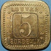 France 5 Centimes (Bordeaux. F.E.L. Louvre) 5 LOUVRE F.E.L. BORDEAUX coin obverse France 5 Centimes (Bordeaux. F.E.L. Louvre) 5 LOUVRE F.E.L. BORDEAUX coin obverse
