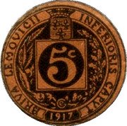 France 5 Centimes (Brive) 5C BRIVA LEMOVICII INFERIORIS CAPVT 1917 coin reverse France 5 Centimes (Brive) 5C BRIVA LEMOVICII INFERIORIS CAPVT 1917 coin reverse