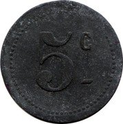 France 5 Centimes DPA Cooperative Restaurant. Castres ND (1916) 5 C coin obverse France 5 Centimes DPA Cooperative Restaurant. Castres ND (1916) 5 C coin obverse