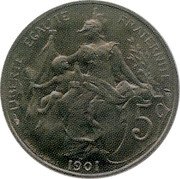 France 5 Centimes (Daniel-Dupuis) LIBERTÉ ÉGALITÉ FRATERNITÉ 5C 1901 coin reverse France 5 Centimes (Daniel-Dupuis) LIBERTÉ ÉGALITÉ FRATERNITÉ 5C 1901 coin reverse