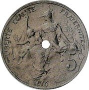 France 5 Centimes (Daniel-Dupuis Perforated) LIBERTÉ ÉGALITÉ FRATERNITÉ 5C 1914 coin reverse France 5 Centimes (Daniel-Dupuis Perforated) LIBERTÉ ÉGALITÉ FRATERNITÉ 5C 1914 coin reverse