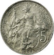 France 5 Centimes Essai. Dupuis 1908 5C LIBERTÉ ÉGALITÉ FRATERNITÉ DANIEL DUPUIS 1908 ESSAI coin reverse