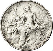 France 5 Centimes (Essai) 5C LIBERTÉ ÉGALITÉ FRATERNITÉ DANIEL DUPUIS 1908 coin reverse