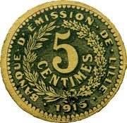 France 5 Centimes Lille. Banque D’emission 1915 5 CENTIMES BANQUE D'ÉMISSION DE LILLE 1915 DELEMAR & DUBAR IMP LILE coin obverse France 5 Centimes Lille. Banque D’emission 1915 5 CENTIMES BANQUE D'ÉMISSION DE LILLE 1915 DELEMAR & DUBAR IMP LILE coin obverse