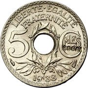 France 5 Centimes Lindauer. Essai in C 1938  LIBERTÉ ÉGALITÉ FRATERNITÉ 5 C MES ESSAI 1938 coin reverse France 5 Centimes Lindauer. Essai in C 1938  LIBERTÉ ÉGALITÉ FRATERNITÉ 5 C MES ESSAI 1938 coin reverse