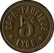 France 5 Centimes Lyon. Cafe Paufique ND (1917) 5 C CAFÉ PAUFIQUE LYON coin obverse France 5 Centimes Lyon. Cafe Paufique ND (1917) 5 C CAFÉ PAUFIQUE LYON coin obverse