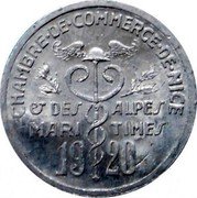 France 5 Centimes (Nice & Alpes Maritimes. Countermarked) CHAMBRE DE COMMERCE DE NICE ET DES ALPES MARI TIMES 19 20 coin obverse France 5 Centimes (Nice & Alpes Maritimes. Countermarked) CHAMBRE DE COMMERCE DE NICE ET DES ALPES MARI TIMES 19 20 coin obverse