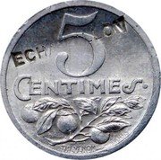France 5 Centimes (Nice & Alpes Maritimes. Countermarked) 5 CENTIMES THEVENON PARIS ECHANTILLON coin reverse France 5 Centimes (Nice & Alpes Maritimes. Countermarked) 5 CENTIMES THEVENON PARIS ECHANTILLON coin reverse