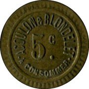 France 5 Centimes Paris. Seine. Acoulon & Blondelet ND (1917) 5C ACOULON & BLONDELET Á CONSOMMER coin obverse France 5 Centimes Paris. Seine. Acoulon & Blondelet ND (1917) 5C ACOULON & BLONDELET Á CONSOMMER coin obverse