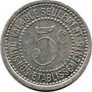 France 5 Centimes (Vichy. Allier Department) 5 C. J.BORY VALABLE SEULEMENT DANS NOS ETABLISSEMENTS coin reverse