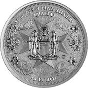 Malta 5 Euro Eagle and Serpent 2023  1 OZ 999.9 FINE SILVER MALTA FIDUCIA FORTIS 1968 GM 5 EURO coin obverse Malta 5 Euro Eagle and Serpent 2023  1 OZ 999.9 FINE SILVER MALTA FIDUCIA FORTIS 1968 GM 5 EURO coin obverse
