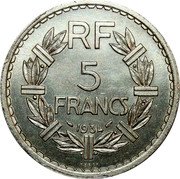 France 5 Francs (Essai by Lavrillier) KM# E67 5 FRANCS 1934 RF coin reverse