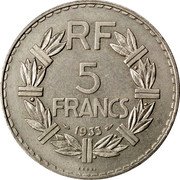 France 5 Francs (Lavrillier Pattern) KM# E65 RF 5 FRANCS 1933 ESSAI coin reverse France 5 Francs (Lavrillier Pattern) KM# E65 RF 5 FRANCS 1933 ESSAI coin reverse