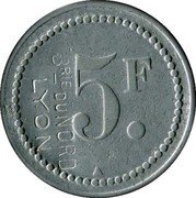 France 5 Francs (Lyon. Brasserie du Nord) 5 F. coin reverse France 5 Francs (Lyon. Brasserie du Nord) 5 F. coin reverse