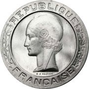 France 5 Francs Pattern of Vezien 1933  RÉPUBLIQUE E. J. VEZIEN FRANÇAISE coin obverse France 5 Francs Pattern of Vezien 1933  RÉPUBLIQUE E. J. VEZIEN FRANÇAISE coin obverse