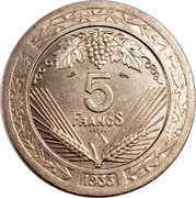 France 5 Francs Pattern of Vezien 1933  5 FRANCS ESSAI 1933 coin reverse France 5 Francs Pattern of Vezien 1933  5 FRANCS ESSAI 1933 coin reverse