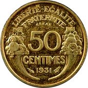 France 50 Centimes (Essai by Morlon. Piedfort) KM# PE301 LIBERTE EGALITE FRATERNITE 50 CENTIMES 1931 ESSAI coin reverse