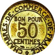 France 50 Centimes Essay by Morlon. Hybrid ND (1930)  CHAMBRES DE COMMERCE DE FRANCE BON POUR 50 CENTIMES BR. AL.. coin reverse France 50 Centimes Essay by Morlon. Hybrid ND (1930)  CHAMBRES DE COMMERCE DE FRANCE BON POUR 50 CENTIMES BR. AL.. coin reverse