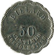 France 50 Centimes Lyon. Billard des Chasseurs 1917 ND 50 CENTIMES BILLARD CONSOMMATION coin reverse France 50 Centimes Lyon. Billard des Chasseurs 1917 ND 50 CENTIMES BILLARD CONSOMMATION coin reverse