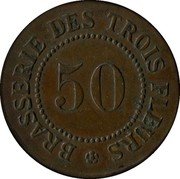 France 50 Centimes (Lyon. Brasserie des Trois Fleurs) 50 BRASSERIE DES TROIS FLEURS coin reverse France 50 Centimes (Lyon. Brasserie des Trois Fleurs) 50 BRASSERIE DES TROIS FLEURS coin reverse