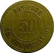 France 50 Centimes (Lyon. Brasserie Hoffherr) 50 CENT. BON POUR EN CONSOMMATION coin reverse France 50 Centimes (Lyon. Brasserie Hoffherr) 50 CENT. BON POUR EN CONSOMMATION coin reverse
